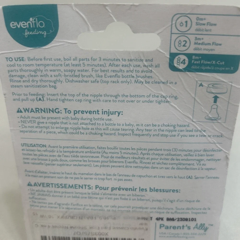 Evenflo Classic Nipples Fast Flow 4-Pack X-Cut Standard Silicone 8m+ (4)